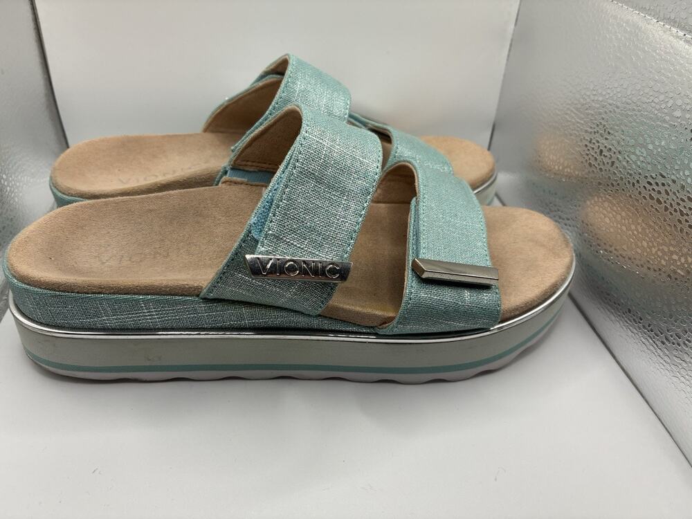 Vionic Mint Green Dual-Strap Platform Slide Sandals